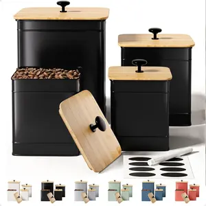 Canisters for Countertop Set of 4 with Customizable Chalkboard Labels & Marker Pen - Kitchen Canisters with Airtight Lids - Black Canister Set - Flour and Sugar Containers Farmhouse