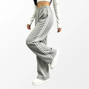 Women’s 1-pack polyester striped sweatpants, American retro style, straight-leg high-street drawstring joggers—casual and athletic bottoms for spring and summer.