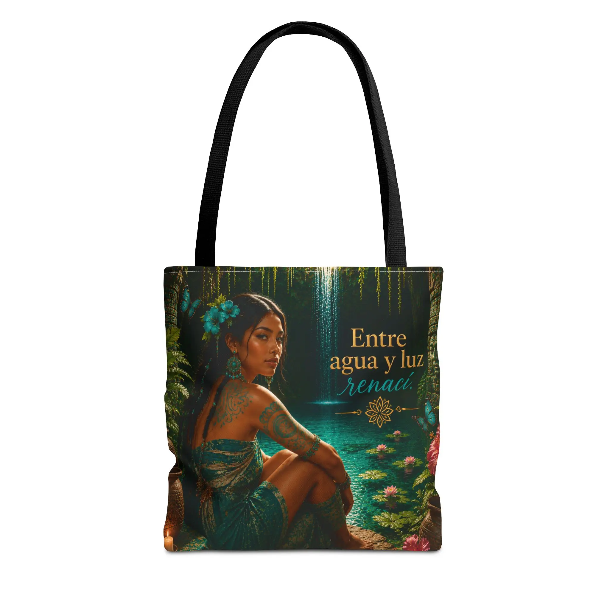 Cenote Collection Women Tote Bag, Indigenous Latina Market Bag with Spanish Quote, Reusable Sacred Water Gift for Women