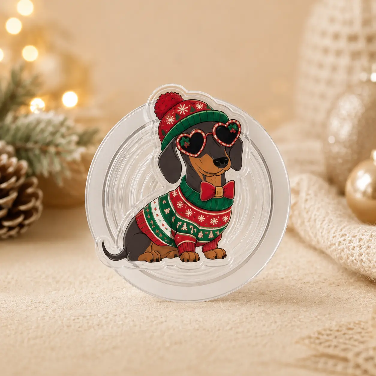 Christmas Dachshund Magnetic Phone Grip & Stand, Cute Wiener Dog Phone Holder, Holiday Puppy Phone Accessory, Dog Lover Christmas Gift