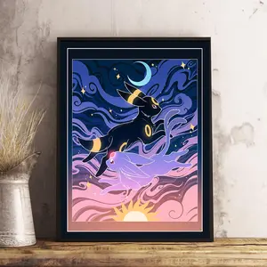 Cartoon Animal Pattern Unframed Painting, 1 Count Abstract Sun and Moon Wall Art, Canvas Painting for Living Room Bedroom Office Cafe Bar Gallery Home Decor, Ornaments