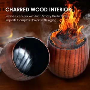Wooden Whiskey & Bourbon Drinking Glass Tumbler Cup, Charred or Uncharred Old Fashioned Glass, Perfect Gift for Men, Traditional Drinkware, Perfect Holiday Gift Drinkware