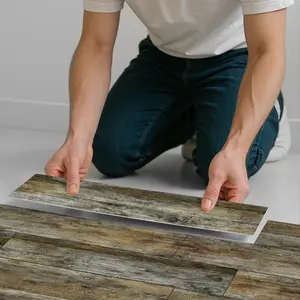 12/24PCS CFT Crystal Marble Series Vintage Brown Grey Wood Grain Long Strip Frosted PE Foam Tile Stickers Waterproof Oil-Proof for Kitchen Bathroom