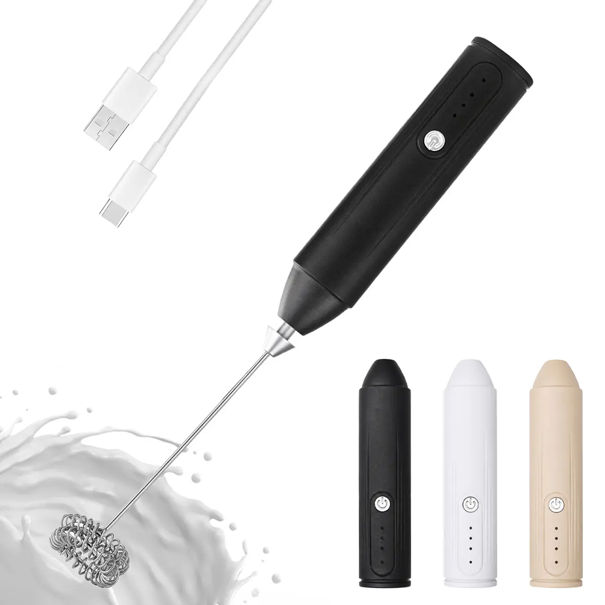 Milk Frother Handheld, Rechargeable Coffee Frother Wand, Drink Mixer, White | Electric Foam Maker with 304Stainless Whisks 3 Speeds, Hand Mixer for Egg, Milk, Lattes, Cappuccino, Matcha, Egg