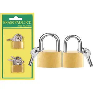 2 Pcs Small Solid Brass Locks with Keys, 20mm + 25mm Mini Key Locks for Luggage, Backpack, Gym Locker, Jewelry Box