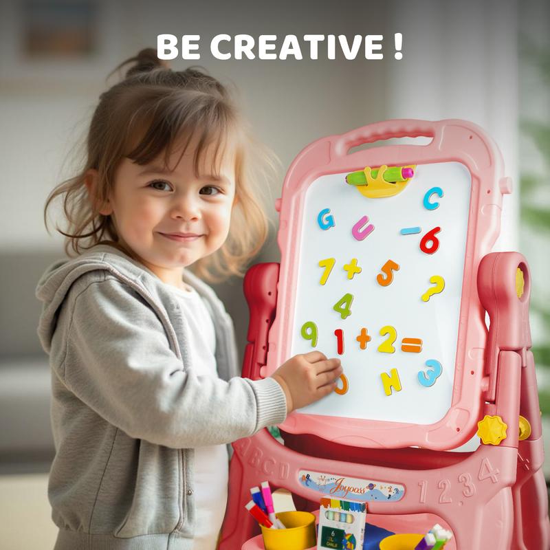 Joyooss Kids Easel, Adjustable Standing Art Easel for Toddler, Double Magnetic Drawing Board with Painting Accessories, Birthday Christmas Gift for Little Boys and Girls, Middle Size Purple Crafts Colorful Play Fun