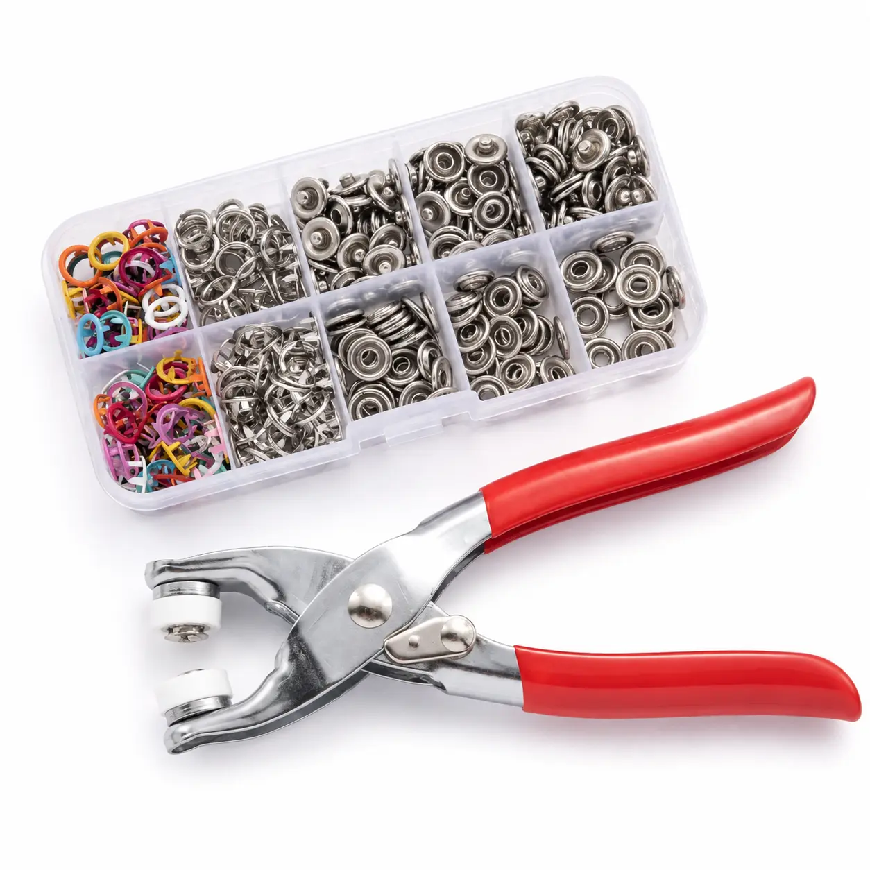 100PCS Metal Snap Fastener Kit with Hand Press Pliers, Snap Button Tool Set for Clothing, Leather, Fabric, DIY Crafts, Bags and Repairs