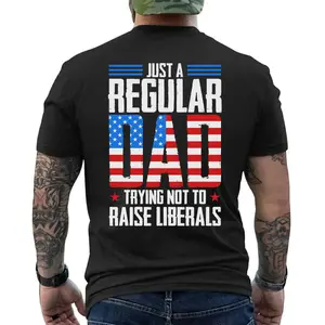 Just A Regular Dad T-Shirt – Funny Patriotic USA Flag Tee for Fathers, Gift for Dad, Short Sleeve Printed Graphic Shirt, Daily Casual Cotton Menswear