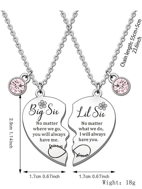 Big Sis Little Sis Matching Heart Necklace, Sisterly Love Necklace, Fashion Jewelry Accessories for Women & Girls