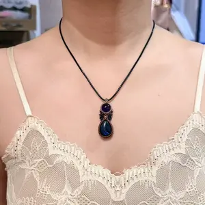 Amethyst Necklace Macrame Handcrafted Unique Gift Boho Ethnic Minimalist Jewelry Stone of Magic Made to Order
