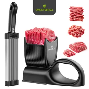 【ONCE FOR ALL 】Home Use Stainless Steel Meat Slicer Bone Chopper Set | Manual Beef Mutton Slicer Shredder with Suction Base, Fruit Thin Slicer Kitchen Utensils for Hot Pot BBQ Fresh Precision