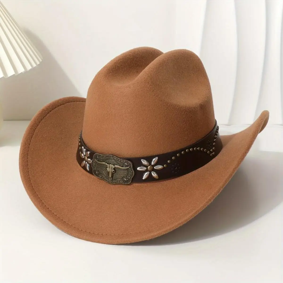 1pc Western Cowboy Hat with Embossed Bull Headband, 100 
