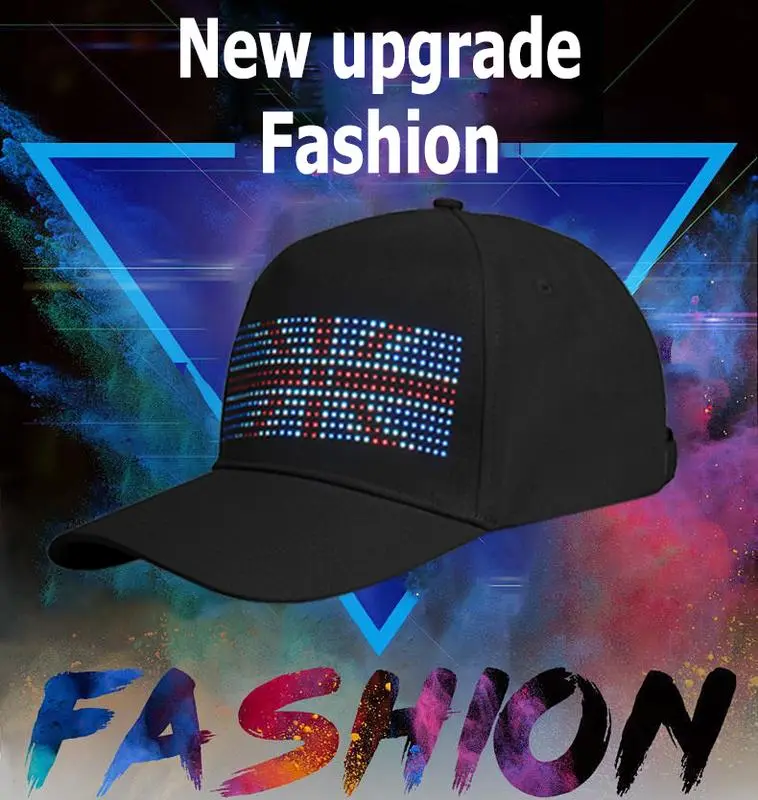LED Hat Scroll Display Screen- Custom GIF & Images & Texts, Bluetooth APP Control - (Compatible all iPhone & Android), 2024 Baseball Cap Hat with Detachable LED Display Screen fashion customizable