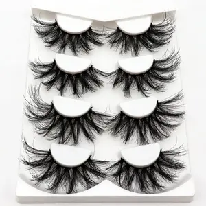Losha 25mm Lashes Big Fluffy False Eyelashes 3D Dramatic Long Volume Faux Mink Lashes Pack 4 Pairs