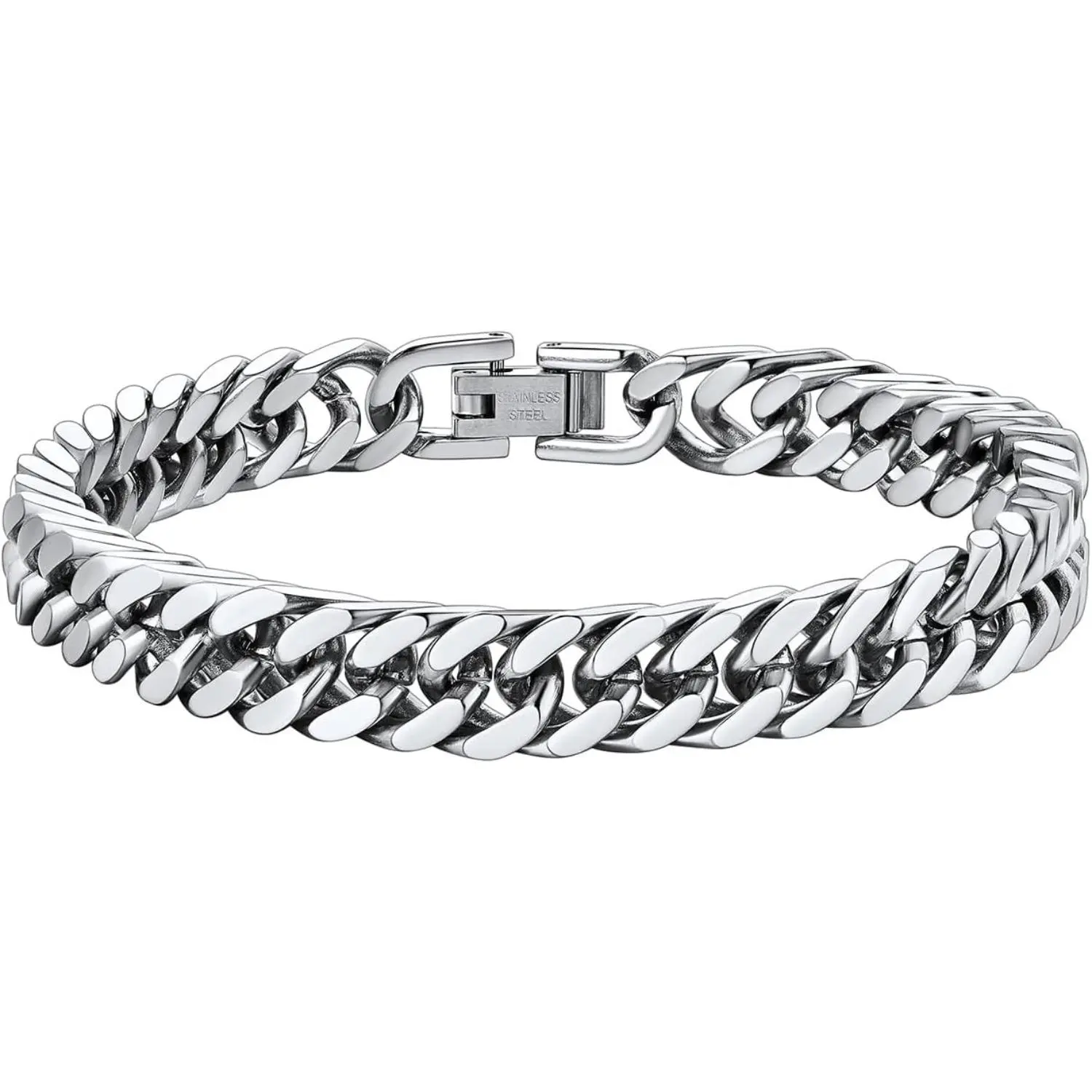 FLORIDECO Unisex Stainless Steel Cuban Link Bracelet - Stackable Bracelet, Men's Accessories, Fashionable Bangle, Lightweight Fit, 2 Sizes, Daily Elegant Luxury Artificial Gemstone Costume Jewelry, Stackable Bracelets