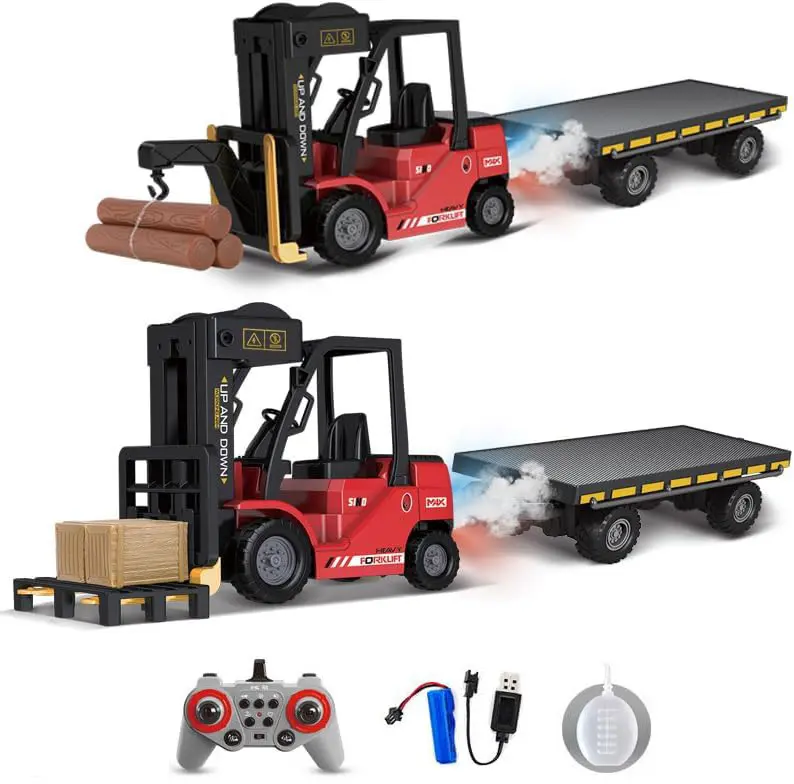 RC Crane Trucks ，Electric Forklift Remote Control ,Engineering Toys Car with Spraying, Lights and Sound ,Gift for Boys and Girls,Suitable for Children Aged 3 and Up