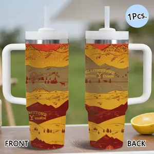 PIKPAKA Yellowstone Quote Patches Vacuum Flasks 40oz Stainless Steel Tumbler with Handle & Straw, Insulated Bottle, Vacuum Insulated Travel Mug Keeps Drinks Cold Up to 12 Hours, Leak-Resistant Cup for Iced Coffee, Water, Office, Gym or Travel
