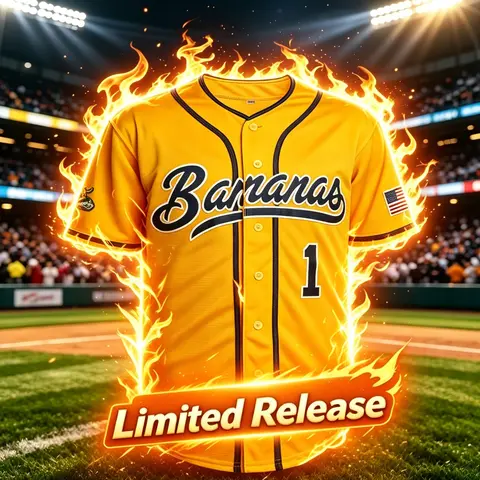 Men's Loose-Fitting Baseball Jersey, Number 4 Banana Embroidery, Casual Sportswear for All Seasons, Sports Clothing, Quick-Dry Outdoor Activewear, Lightweight Sporty Top, Athletic Active Tops