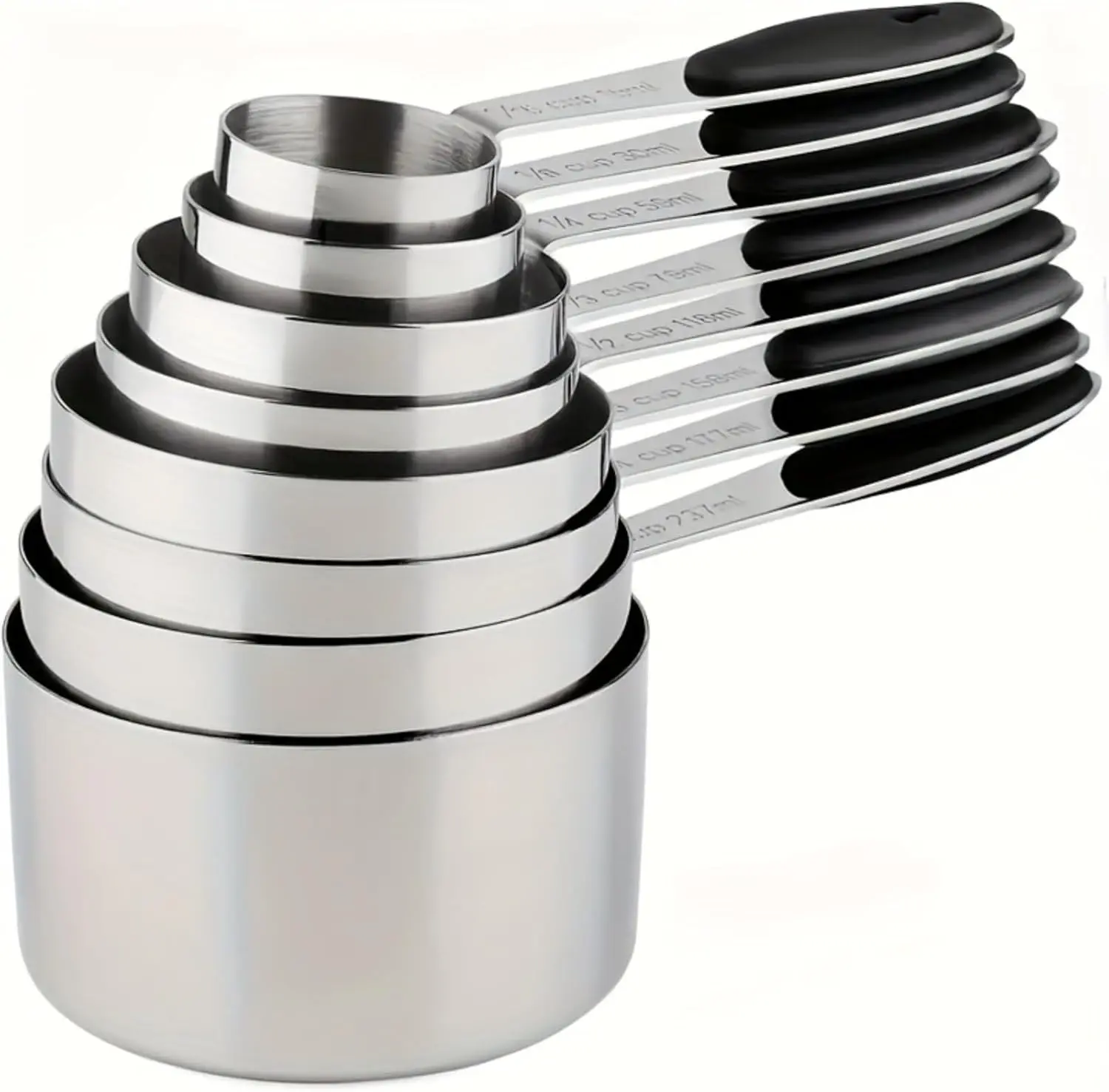 8-Piece Stacked Stainless Steel Measuring Cup Set - Food-Grade Kitchen Gadgets, Durable Kitchen Accessories for Precise Cooking & Baking, Dishwasher-Safe