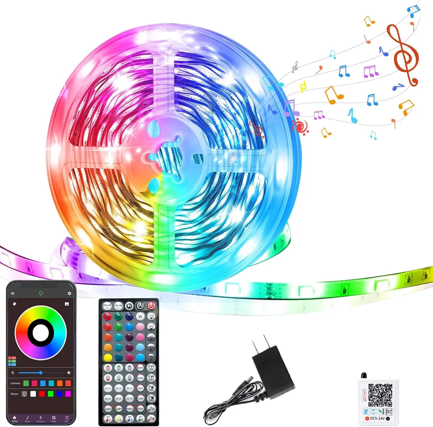 RGB Led Lights for Bedroom with Remote & App Control Music Sync | 1*50FT Music Sync Dimmable Led Light Strip, Led Strip Lights Color Changing Led lights for Room Decor Ambient Lighting Indoor