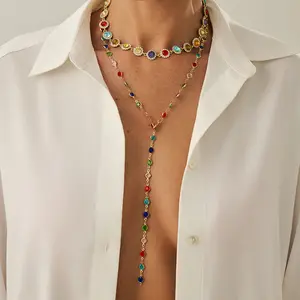 Design Sense Colorful Rhinestone Small Flower Clavicle Necklace Fashion Love Heart Cross Pendant Necklace
