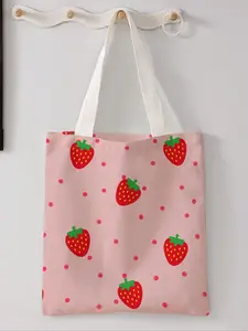 Strawberry Pattern Tote Bag, Fashionable Random Strawberry Pattern Storage Bag, Casual Trendy Versatile High-quality Daily Commuting Bag for Women, Fashionable Unique Bags