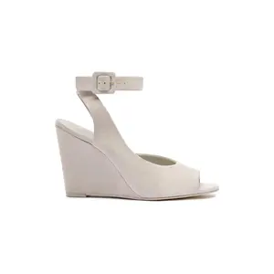 Deena By Larroudé Wedge Sandal In Mushroom Grey Suede