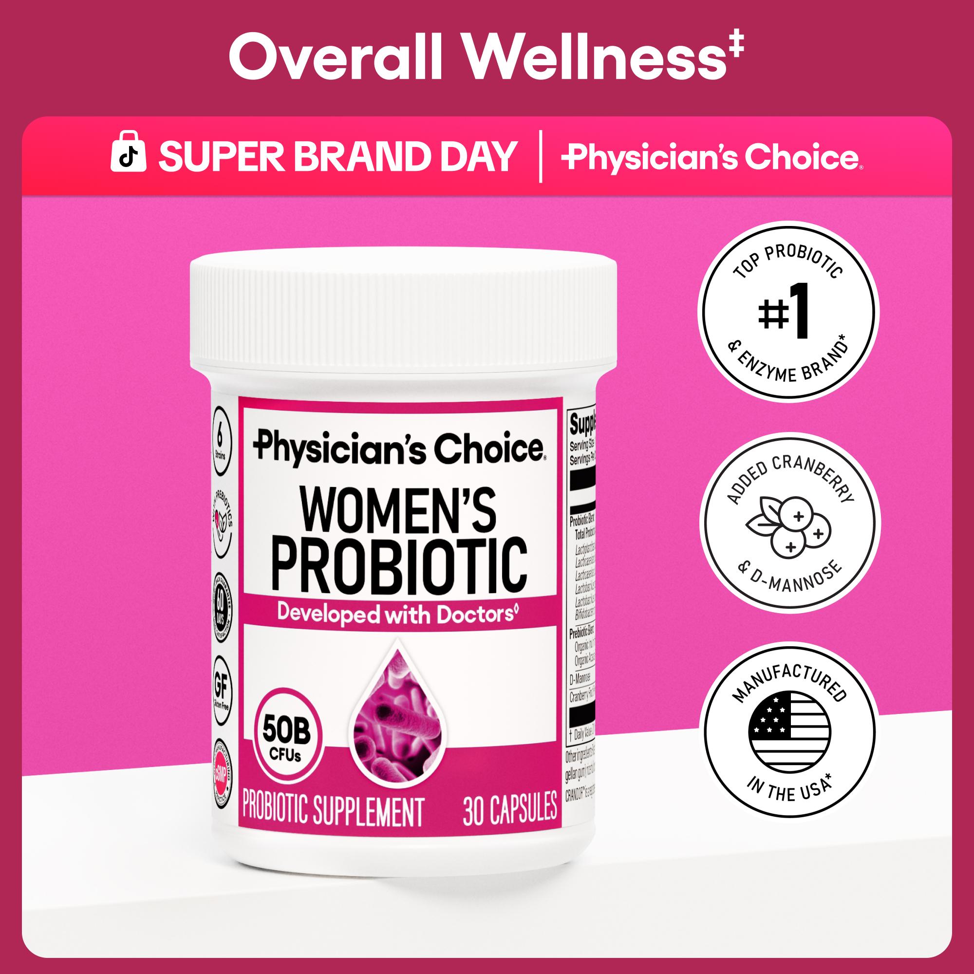 Physician's Choice Women's Probiotic Daily Digestive, Gut Health, Urinary Tract, and Immune Support for Women with 50B CFUs, Cranberry & Prebiotics