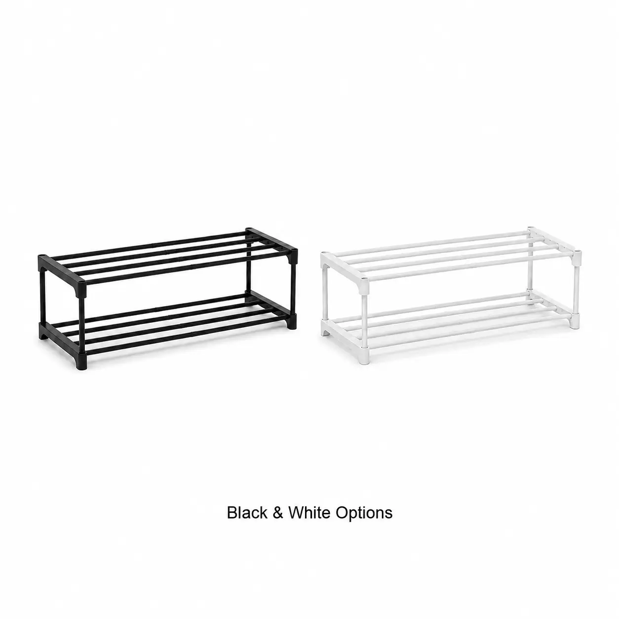 2-Tier Plastic 2-Tier Under-Desk Shoe Rack Organizer, Lightweight Detachable Floor Shelf, Easy-Assembly Portable Home Storage for Closet, Entryway, Bedroom (Black or White) - Organizes Shoes, Closet Storage Solution