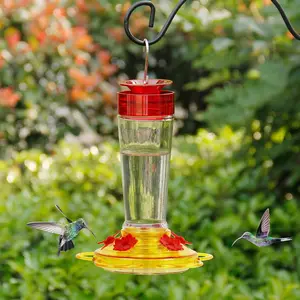 Hummingbird Feeder, Glass Bottle Bird Feeders, 5 Feeding Ports (Red & Yellow)