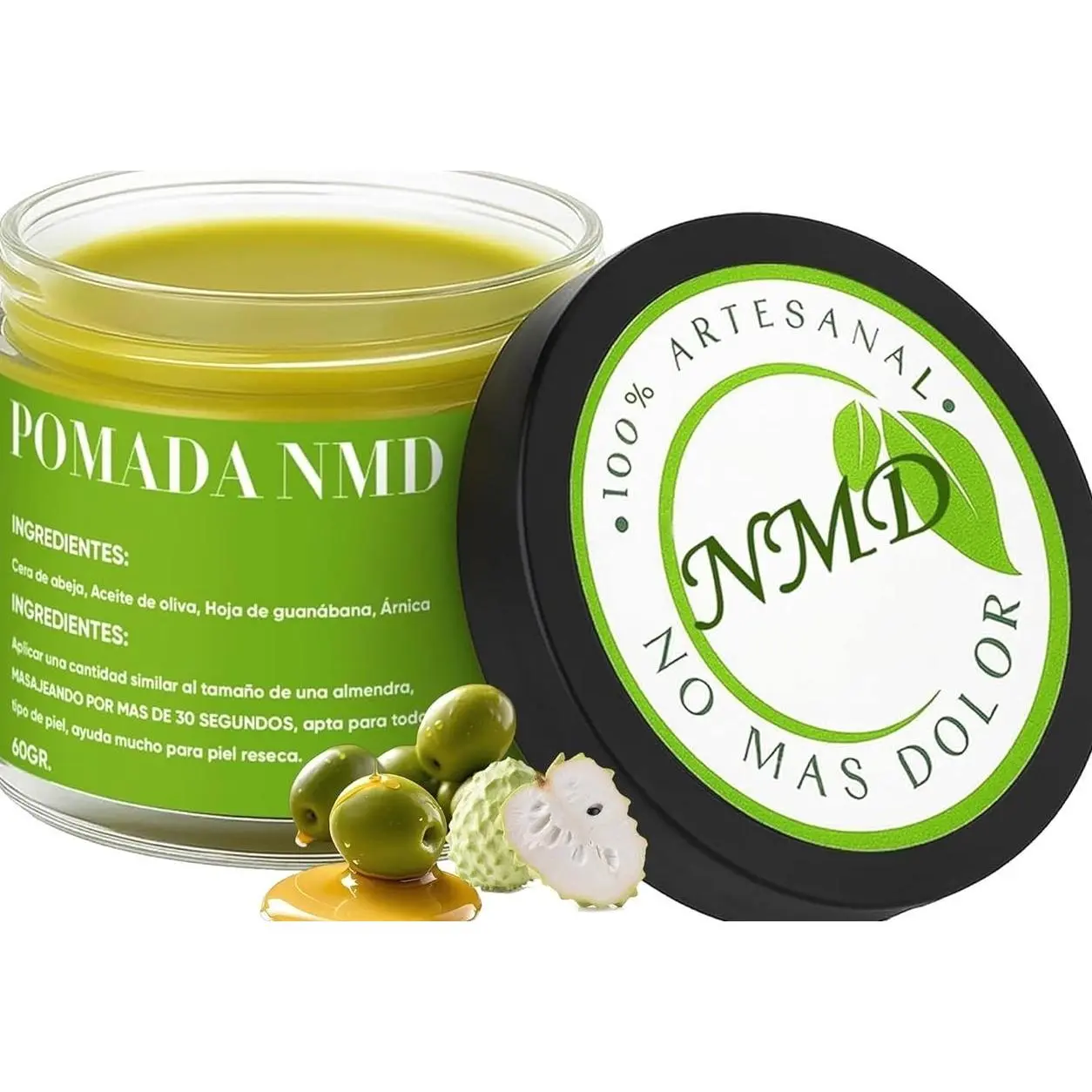 Pomada NMD, Pomada NMD para Dolor, Joint & Muscle Support Cream for Knee, Neck, Hip, Hands, Feet, with Soursop, Arnica, Olive Oil, Beeswax and Hemp Seed Oil, Non-Greasy 2oz Cream (1)