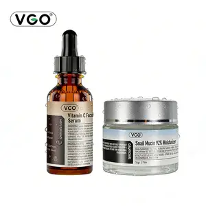 VGO GO 2-in-1 Skincare Set - Vitamin C Brightening Serum & 92% Snail Mucin Moisturizer Cream 50g, Brighten Hydrate Repair Skin, Anti-Aging Soothe Sensitive Skin, Vegan Cruelty-Free Paraben-Free