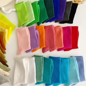 61 colors women's color socks medium tube socks spring and autumn thin candy color cotton solid color medium tube socks