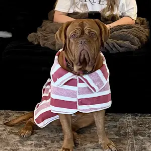 Quick-Drying Dog Bathrobe, 1-Piece Striped Pet Dressing Gown with Adjustable Belly Band, Super-Absorbent Super-Soft Fabric #GLOBAL PICKS