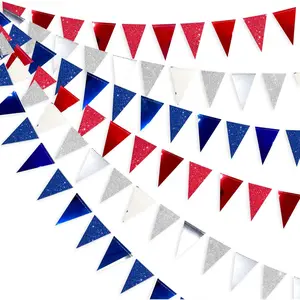 30 Ft Red  Blue Triangle Pennant Banner Bunting  Paper Flag Garland for 4th of July  Independence Day  National Day Patriotic Graduation Wedding Hen Party Decorations Supplies