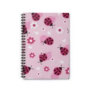 Pink Ladybug Pattern Spiral Notebook | Ruled