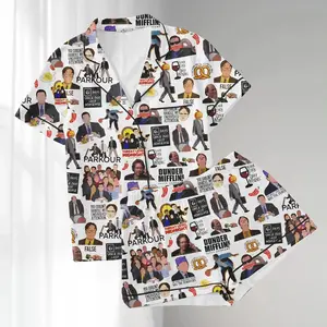 The Office Fan Pajama Satin Set, Best Boss Tv Show Sleepwear, Pop Culture Loungewear, Dwight And Michael Quotes Pjs, Gift For Fan