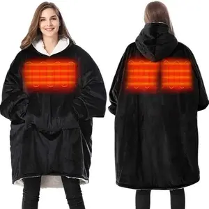 Oversized Sherpa Sweatshirt Wearable Fleece Custom Heated Electric Hooded Hoodie Blanket with Visible Heating Elements