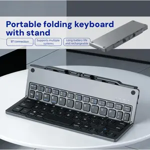 Foldable Bluetooth-compatible Keyboard with Phone Tablet Stand, Compatible with Windows Android iOS, Boosts Office and Study Efficiency