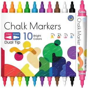 Dual Tip Liquid Chalk Markers for Blackboard (10 Pack, 1mm+5mm Fine, Bold) - Dry Erase Marker Pens for Chalkboards Signs,  Windows, Glass, Mirrors - Erasable Chalkboard Markers