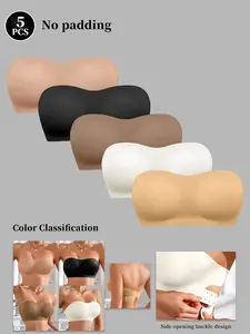 5PCS  Women's Wireless Bra Set, Plain Design, Fitted Style, Min Support, All-Season Wear, Lined & Comfortable Fit, Ideal for Everyday Use