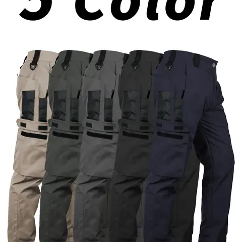 HOMUG Men's Regular Fit Full-Length Polyester Athletic Pants - Multi-Pocket Waterproof Tactical Plain Sports Outdoors Pants (No Waistband) Suitable for Daily Wear