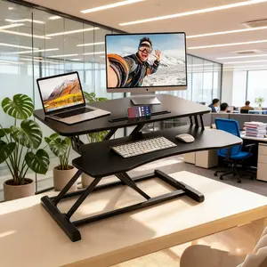 Standing Desk Converter, 32" Wide Height Adjustable Sit Stand Up Desk Riser with Keyboard Tray, Desktop Workstation Riser for Home Office Computer Laptop, Particle Board, White outdoorfun