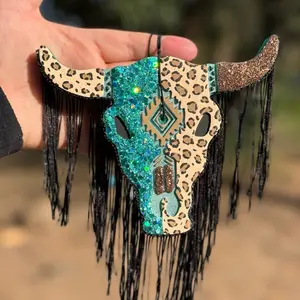 Leopard teal fringe car freshie