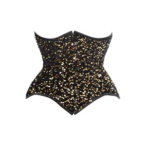 Top Drawer Black/Gold Sequin Steel Boned Underbust Cincher Corset