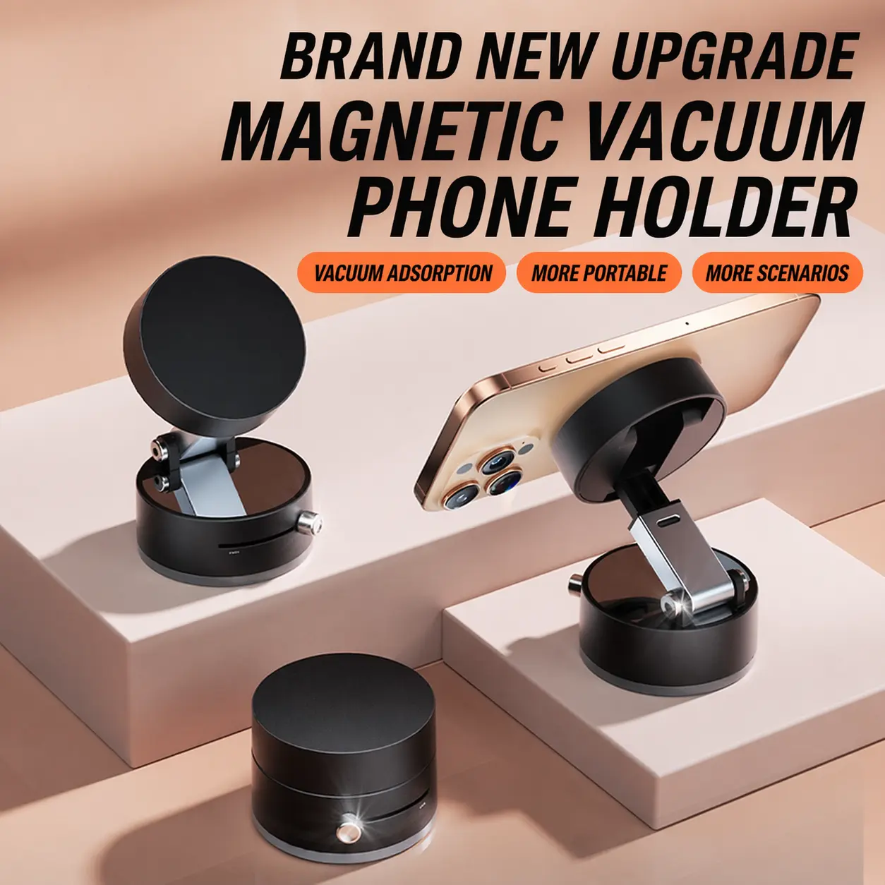 [DealsForYouDays]2-in-1 Vacuum Suction Magnetic Phone Mount Foldable Extendable Dual-Axis Adjustable Holder for Car Desk Smooth Surfaces Glass Tile Metal Compact Portable