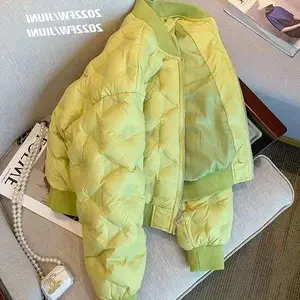 2025 Autumn Winter Green Cotton Jacket Padded Baseball Jacket Lightweight Down Cotton Coat Trendy