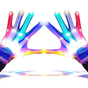 Light Up LED Gloves - 5 Colors & 6 Flashing Modes Finger Lights for Rave Parties, Halloween & Christmas - Cool Gifts for Teens & Adults (1 Pair)