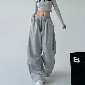 Gray Sweatpants for Women, Spring and Autumn, High Waist, Straight Leg, Loose Fit, Casual Sweatpants, Cargo Wide Leg Pants