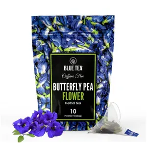 BLUE TEA - Butterfly Pea Flower Tea - 10 Count - Plant Based Tea Bag | Prime Saving Day | SUPER ANTI-OXIDANT | Flower Based - Herbal Tea - Caffeine Free - Vegan - Non-Bitter - Non-GMO | Premium Zipper
